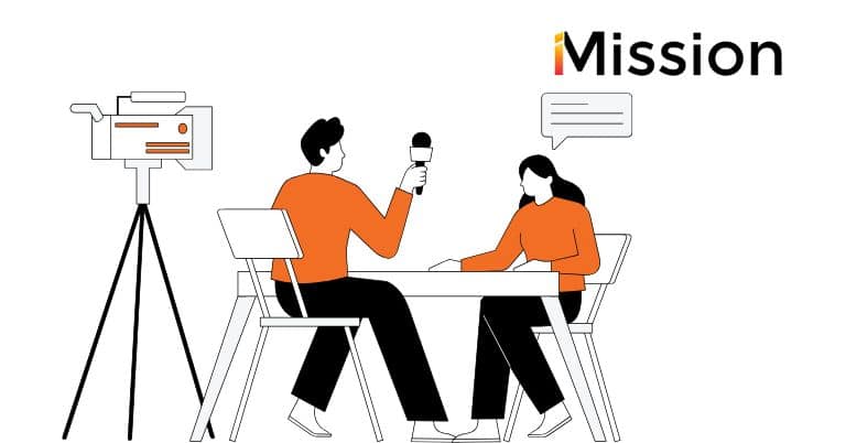 Someone being interviewed on video for a school testimonial