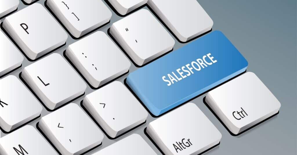 Keyboard with SALESFORCE on a blue key