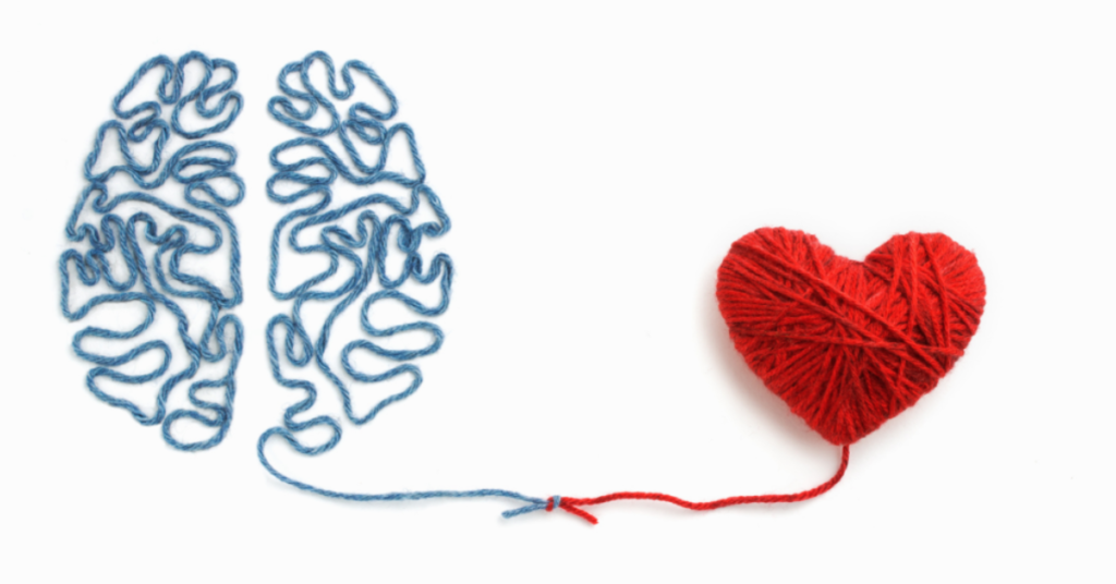 String drawings of the heart and brain connected