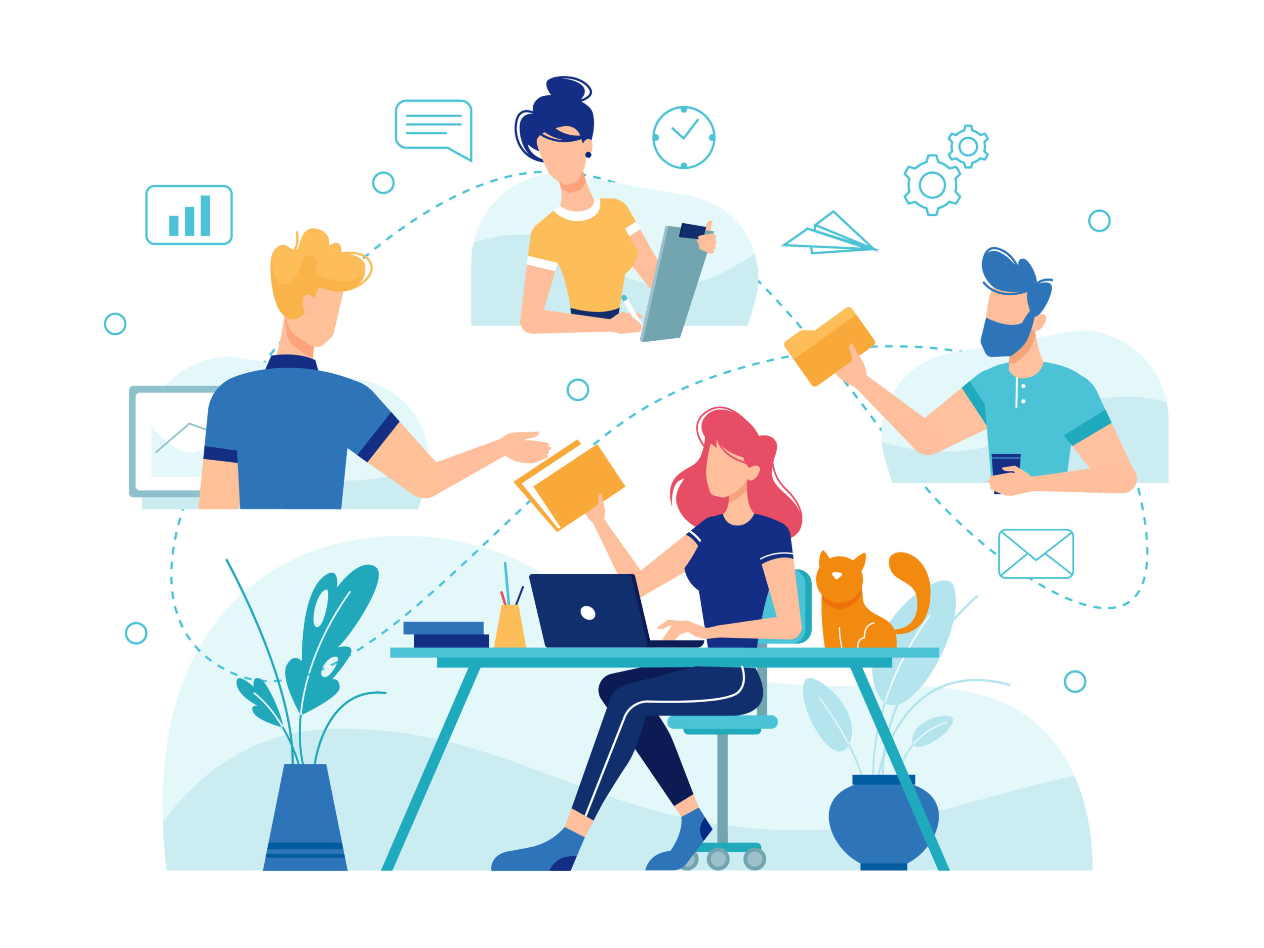 Teamwork online home office, team work management Digital Mapping